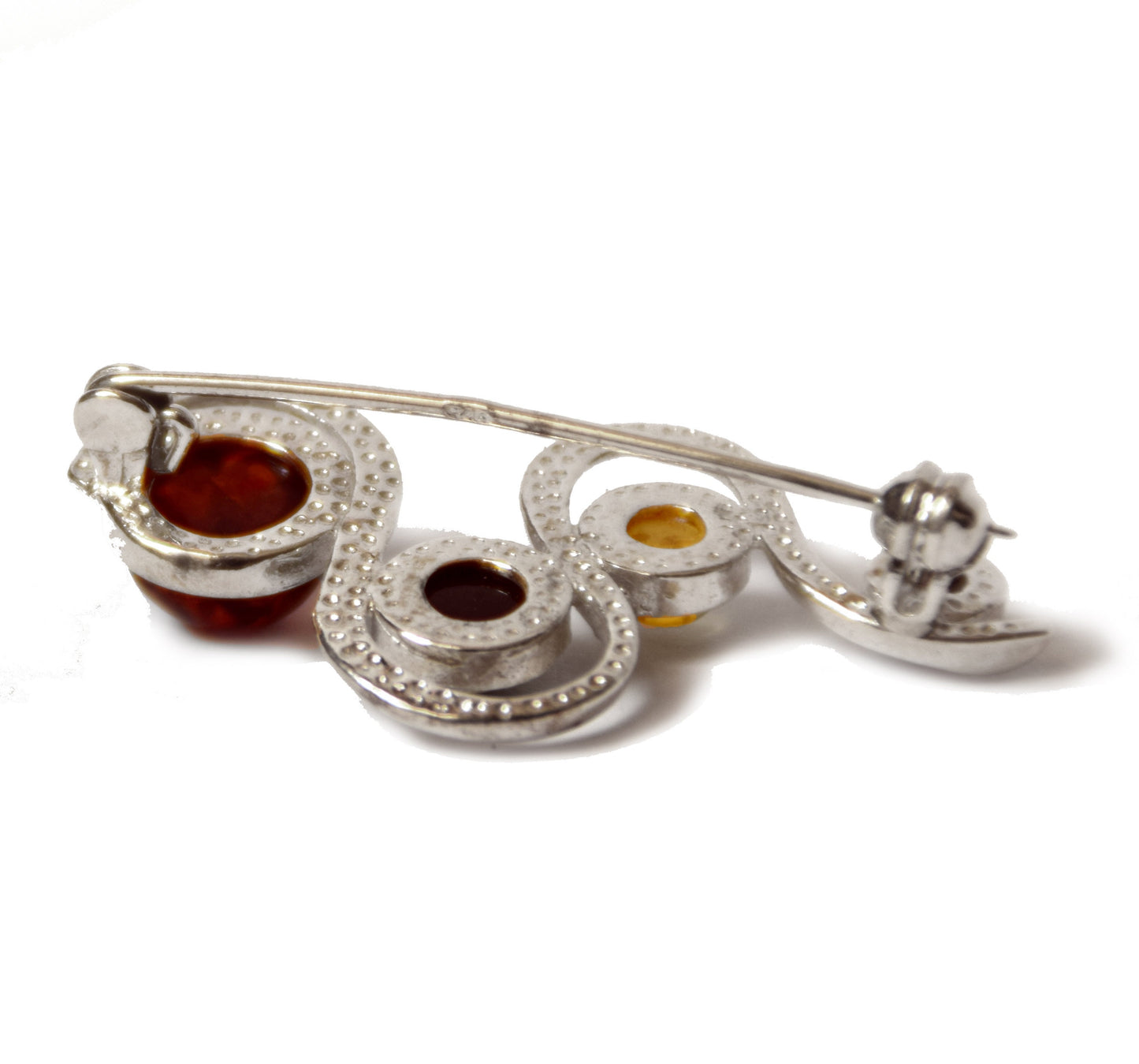 MJ Baltica, spilla, Ambra naturale Baltica, Argento 925, astratta, sfere, multicolore, artigianale, BBR015