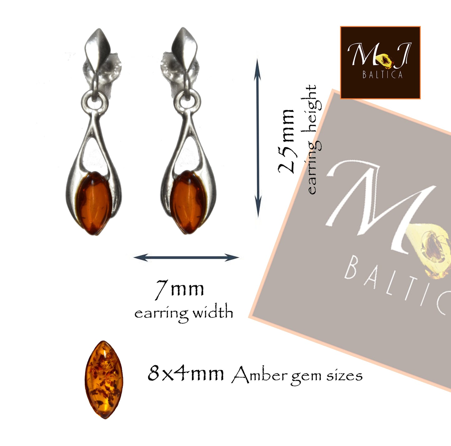 MJ Baltica, earrings, natural Baltic amber, 925 silver, delicate, delicious, fine, Bk090