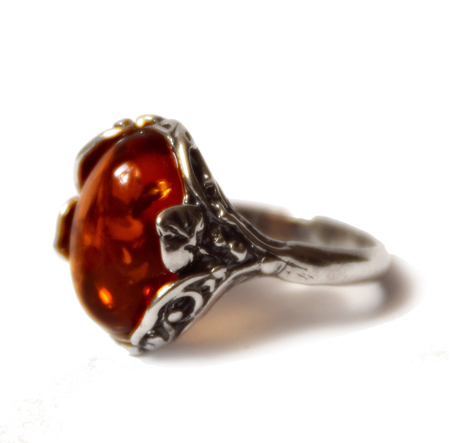 MJ Baltica, ring, natural Baltic amber, 925 silver, vintage, leaves, classic, BP068