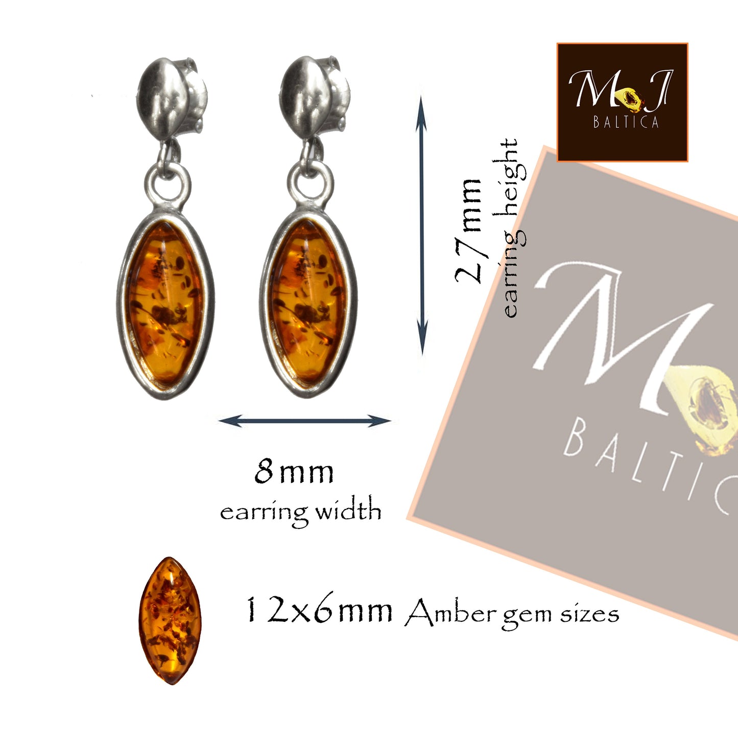 MJ Baltica, orecchini, Ambra naturale Baltica, Argento 925, marchesa, classico, artigianale, BK094