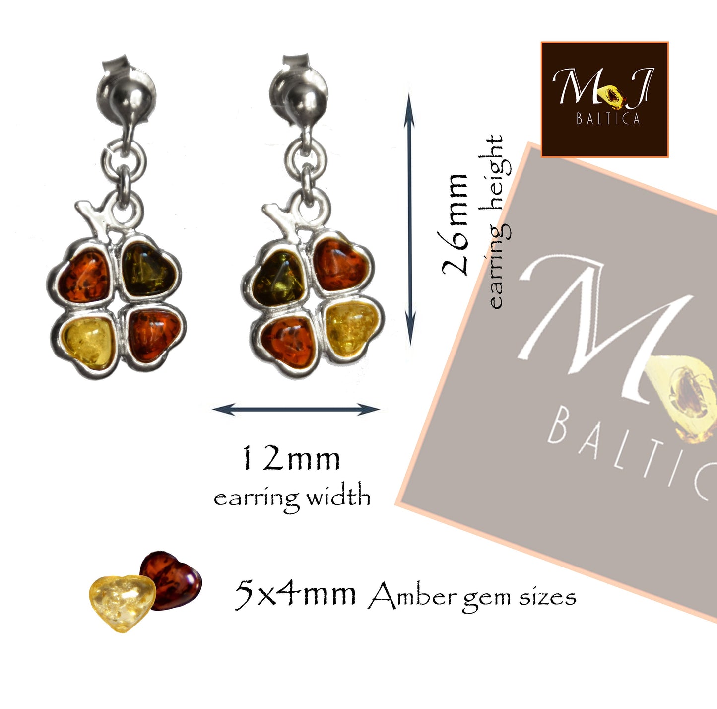 MJ Baltica, pendant, natural Baltic amber, 925 silver, four-leaf clover, delicious, handcrafted, BK095