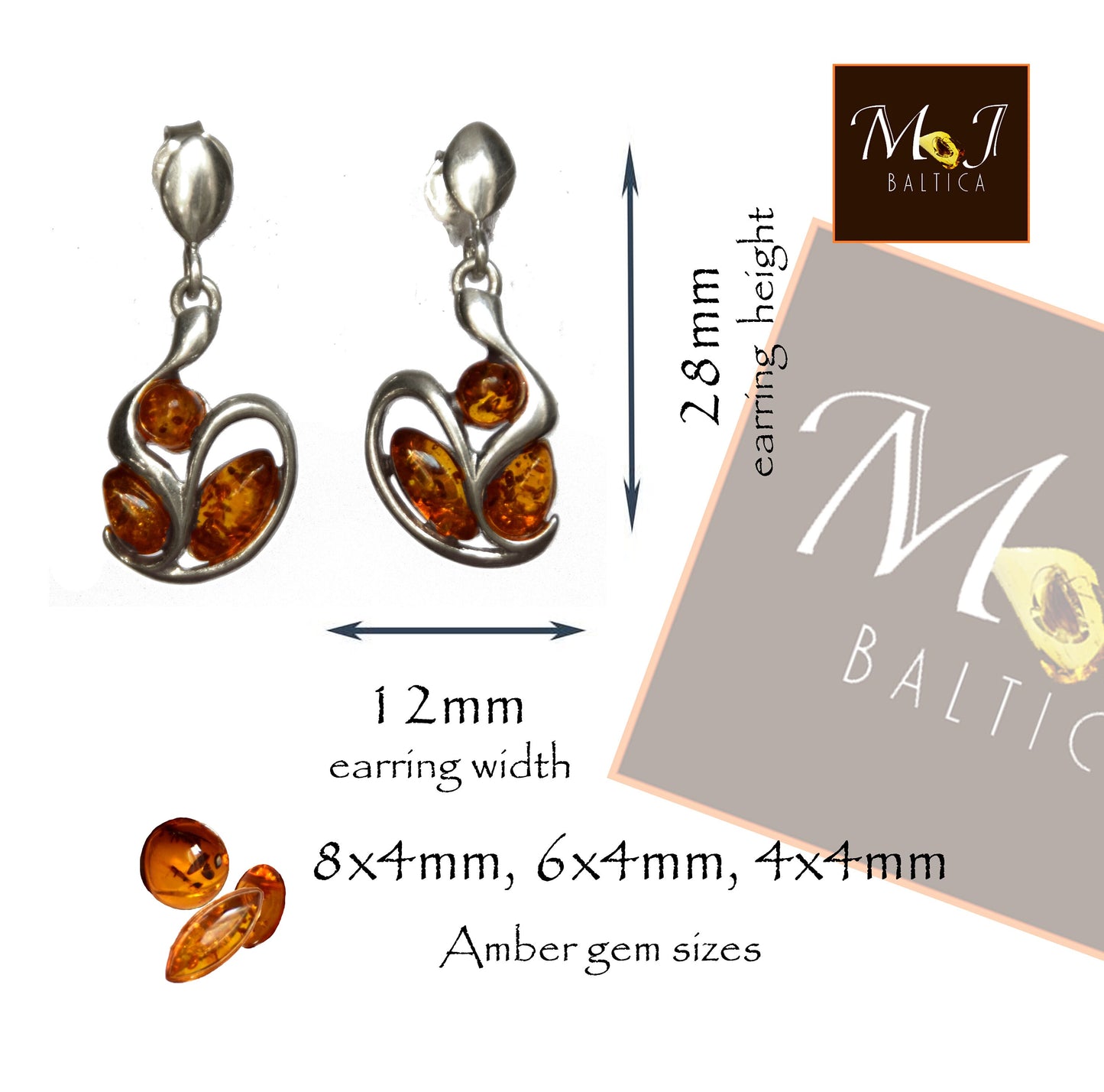 MJ Baltica, earrings, natural Baltic amber, 925 silver, modern, handcrafted, abstract, BK098