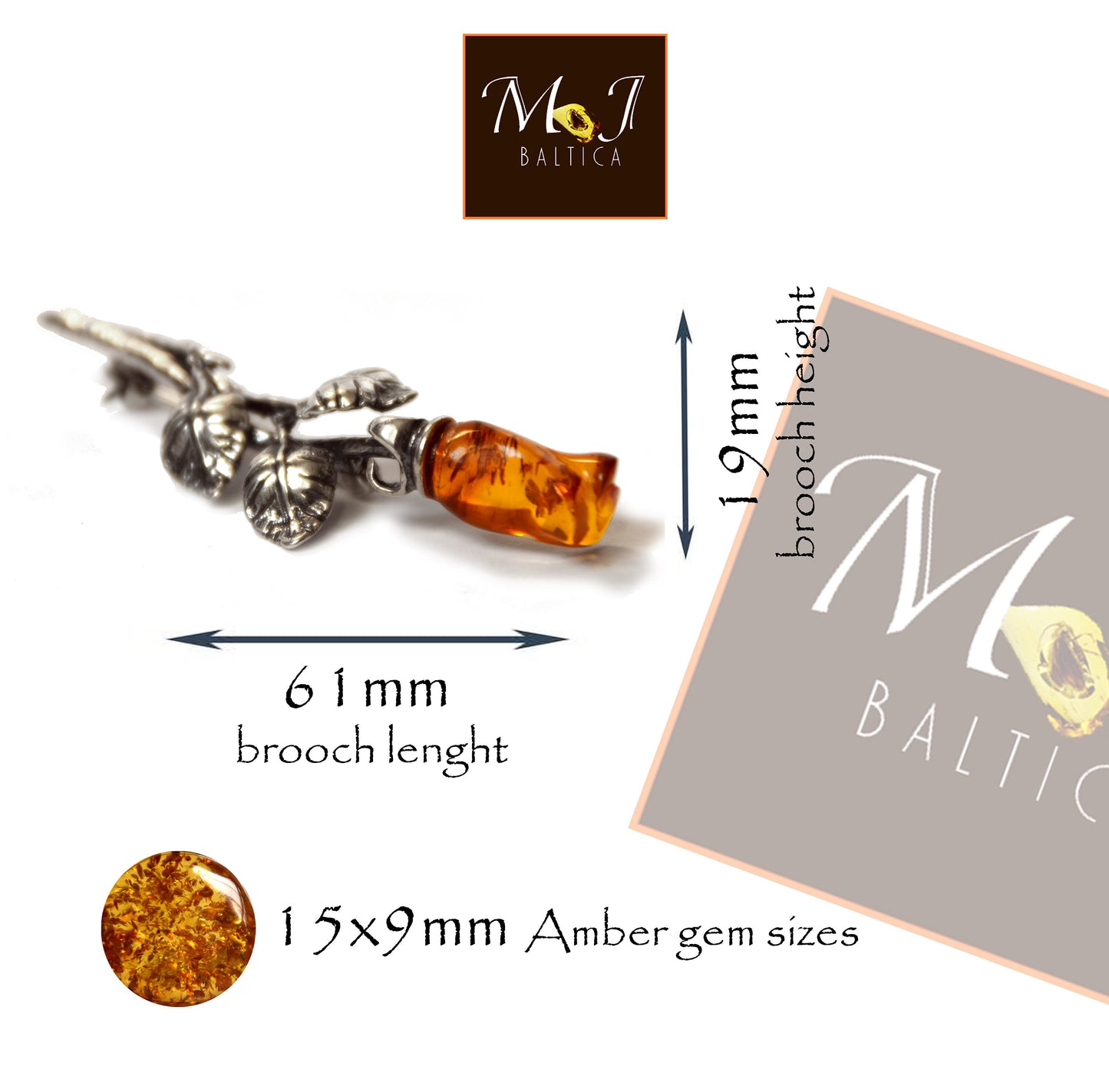 MJ Baltica, brooch, natural Baltic amber, 925 silver, pink, delicate, elegant, unique, BBR030