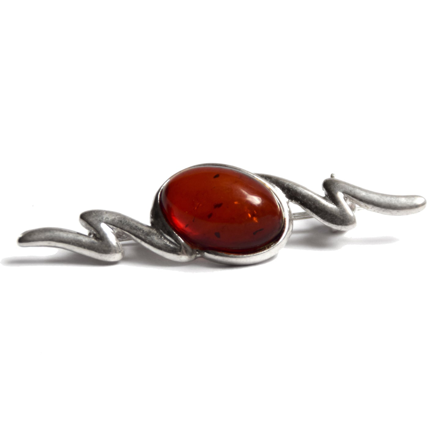 MJ Baltica, brooch, natural Baltic amber, 925 silver, abstract, long, handcrafted, BBR003