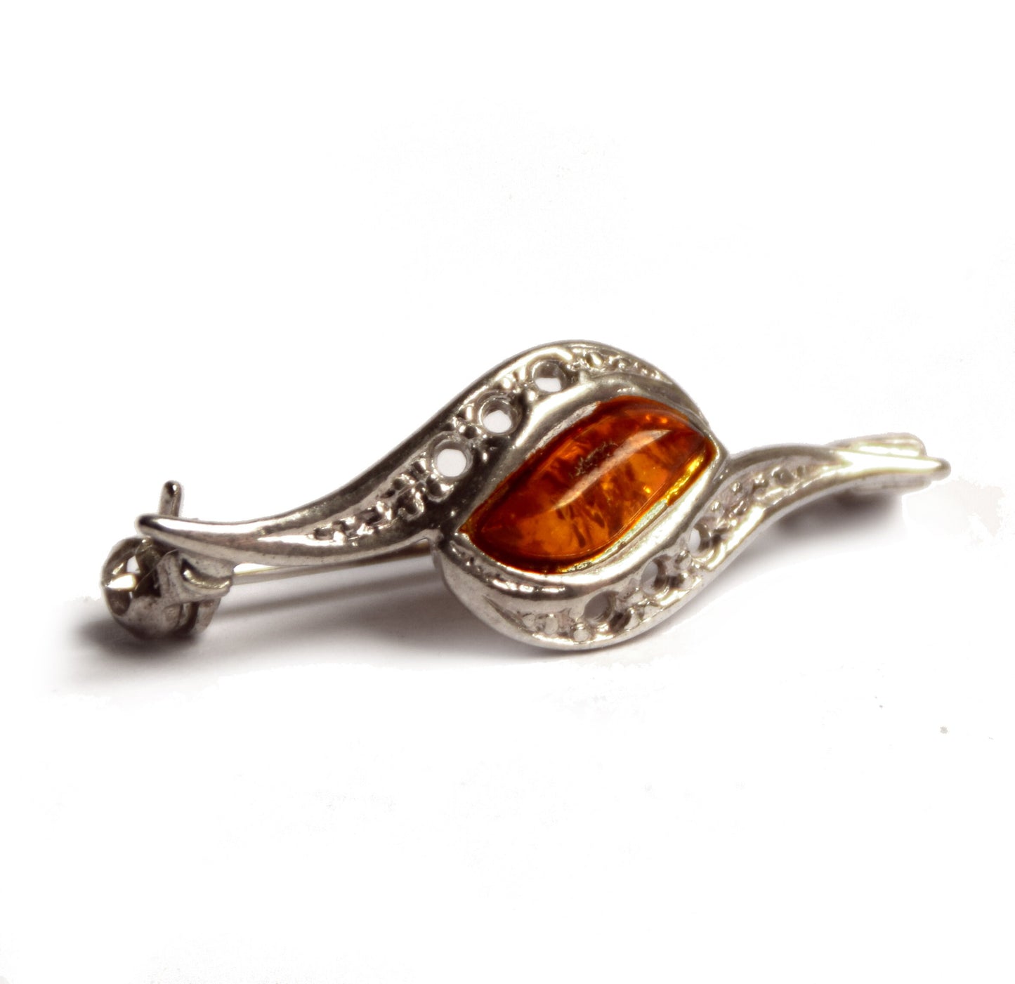 MJ Baltica, brooch, natural Baltic amber, 925 silver, delicate, handcrafted, BBR004