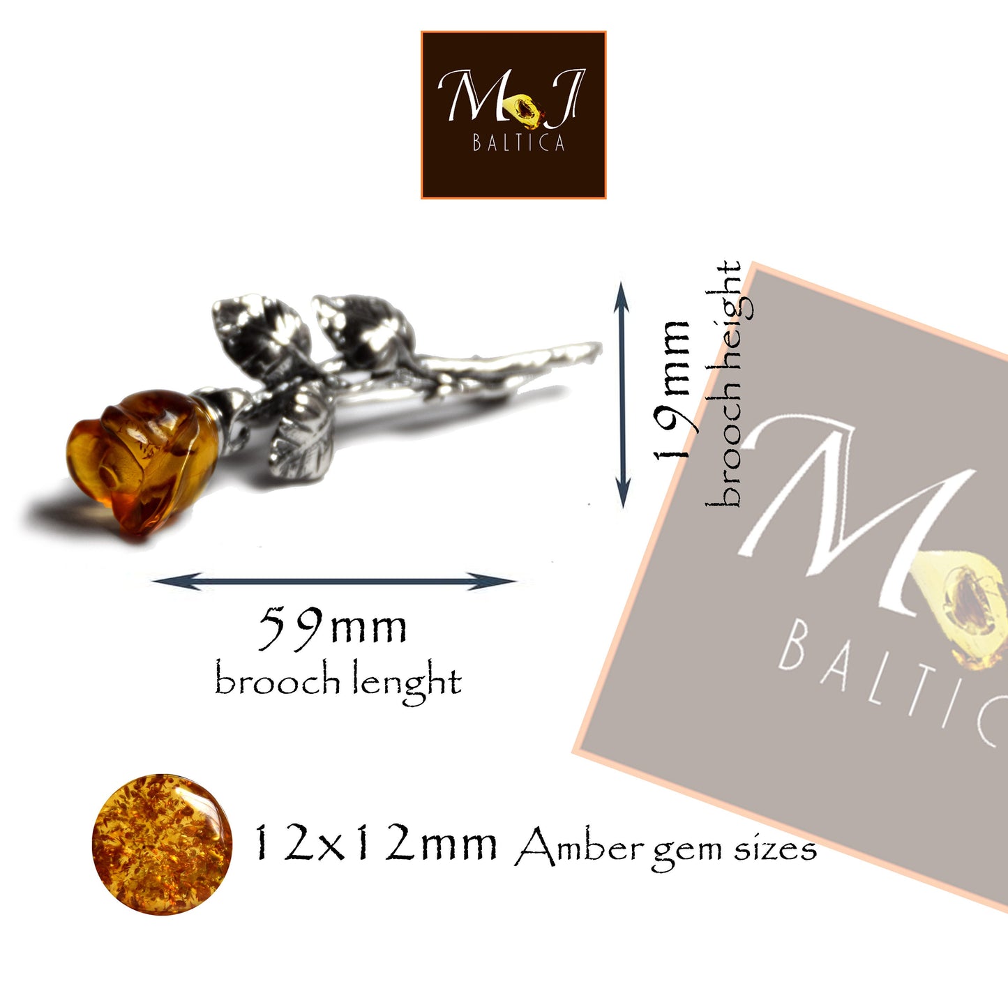 MJ Baltica, brooch, natural Baltic amber, 925 silver, pink, flower, handcrafted, BBR031