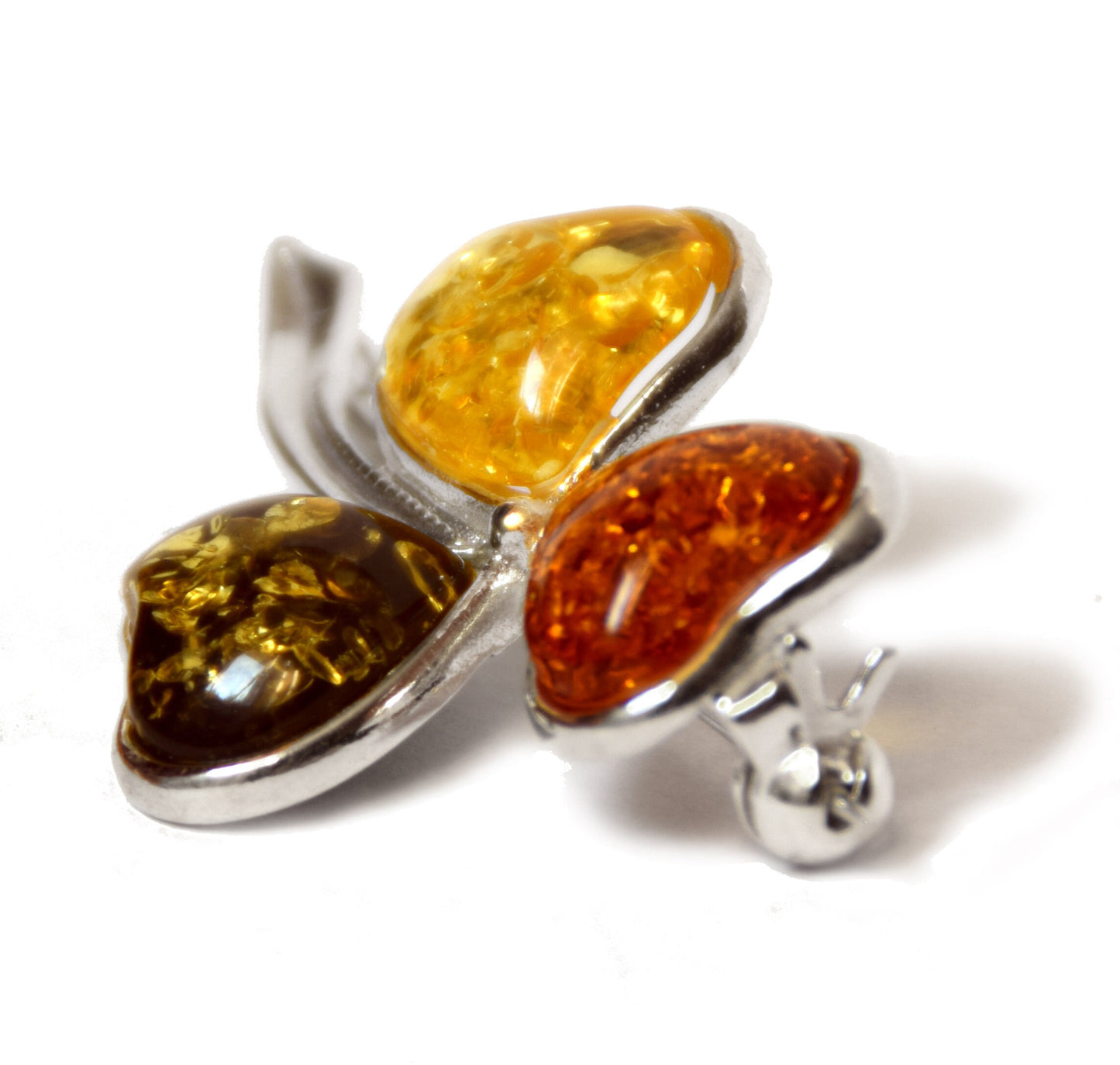 MJ Baltica, brooch, natural Baltic amber, 925 silver, flower, clover, multicolored, BBR011