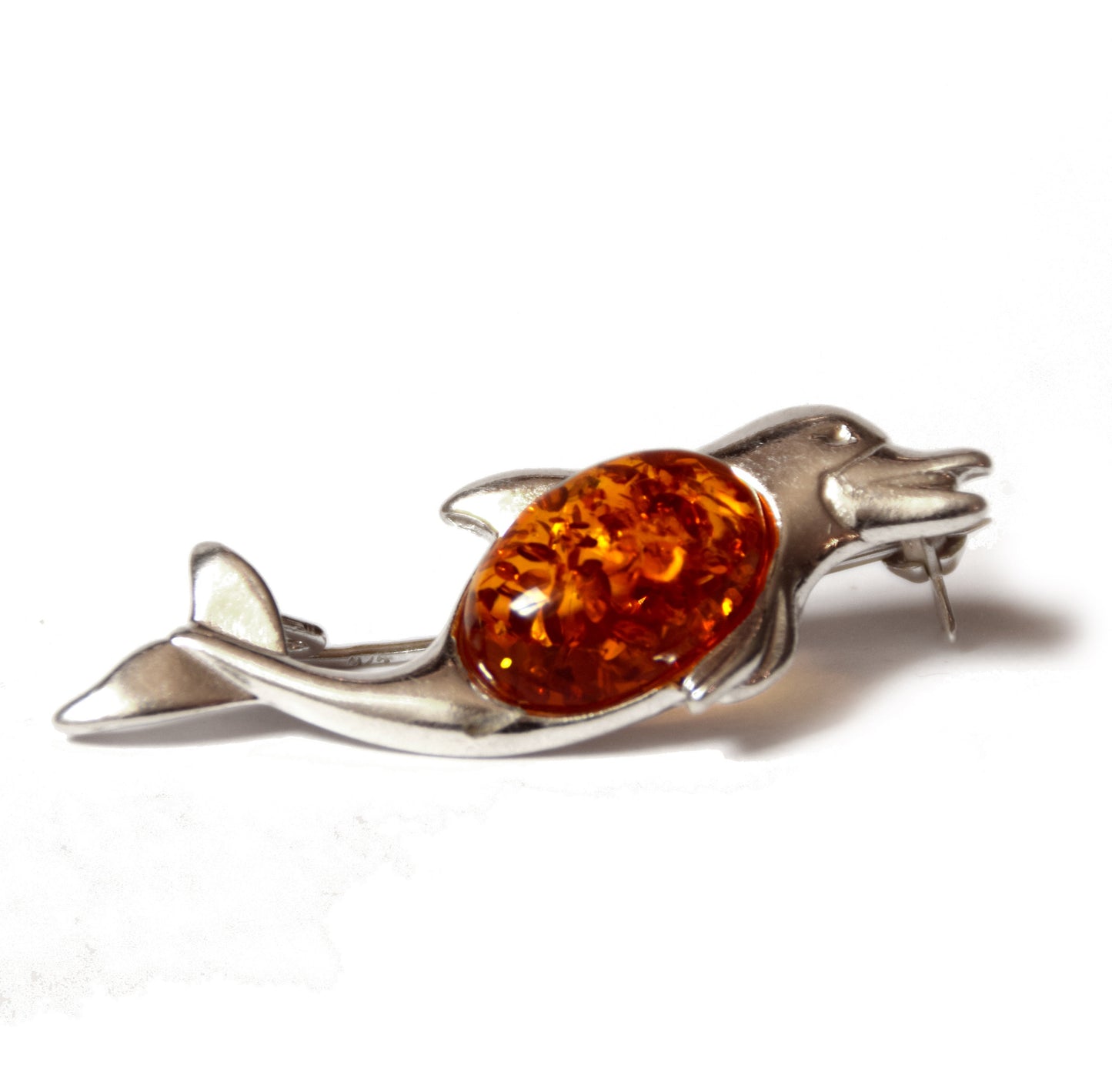 MJ Baltica, brooch, natural Baltic amber, 925 silver, dolphin, beautiful, handcrafted BBR014