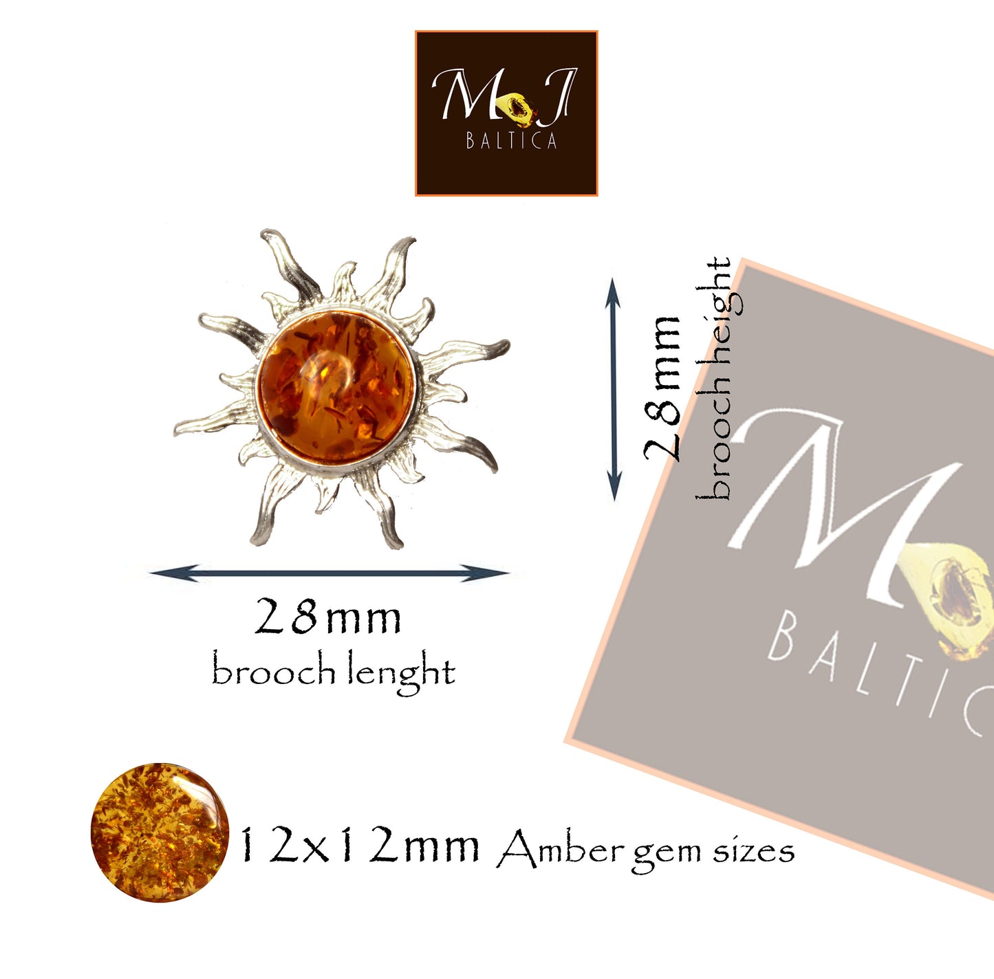 MJ Baltica, brooch, natural Baltic amber, 925 silver, sunshine, delicious, luminous, BBR024