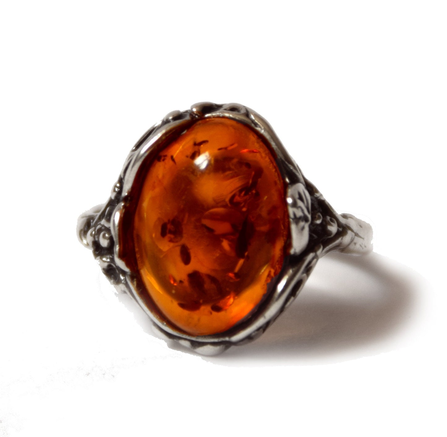 MJ Baltica, ring, natural Baltic amber, 925 silver, vintage, leaves, classic, BP068