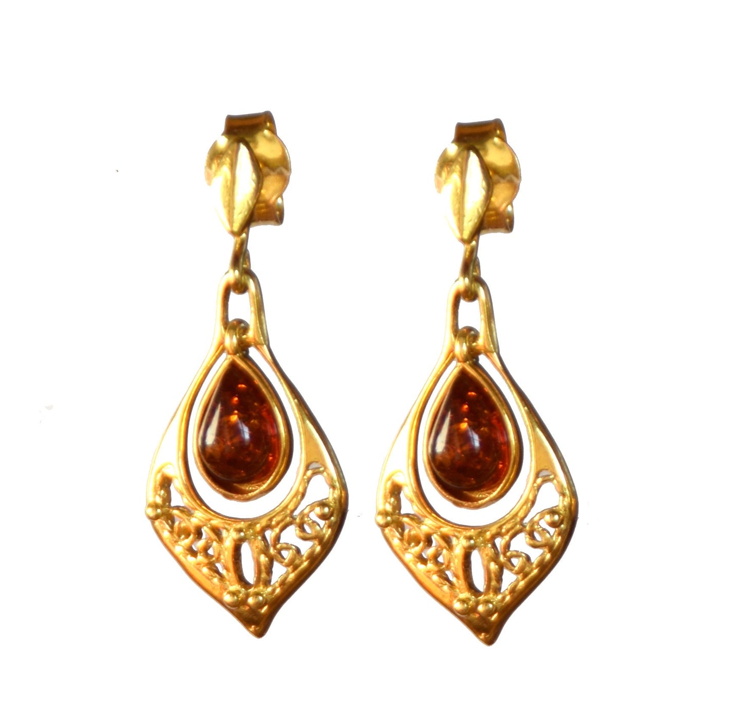 MJ Baltica, earrings, natural Baltic Amber, 925 Silver, 14k Gold plated, filigree, delicate, elegant, BZK052