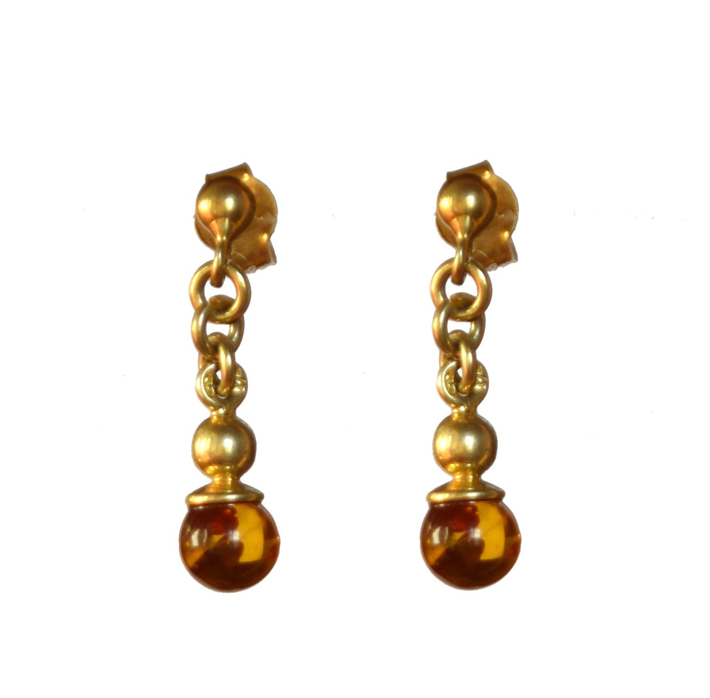 MJ Baltica, earrings, natural Baltic Amber, 925 Silver, 14k Gold plated, sphere, light, delicate, BZK056