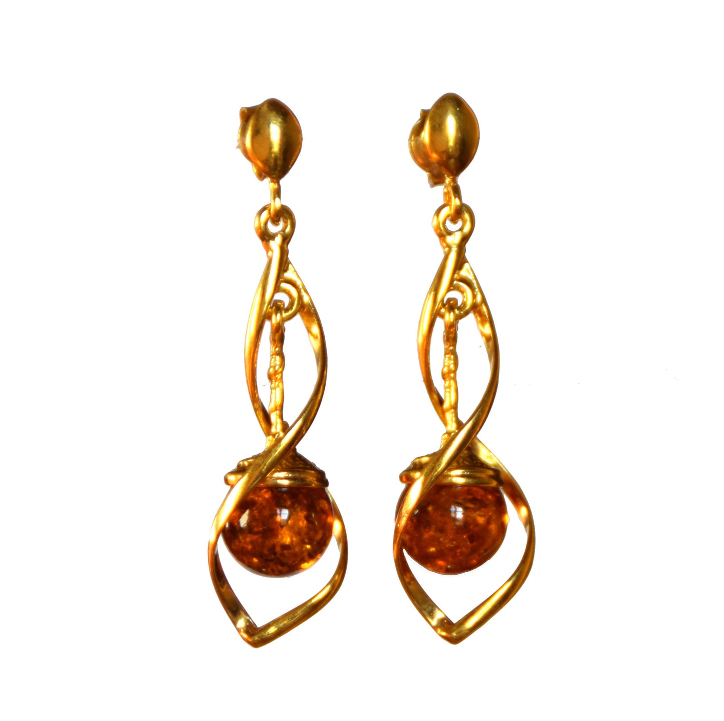 MJ Baltica, earrings, natural Baltic Amber, 925 Silver, 14k Gold plated, sphere, elegant, beautiful, BZK060