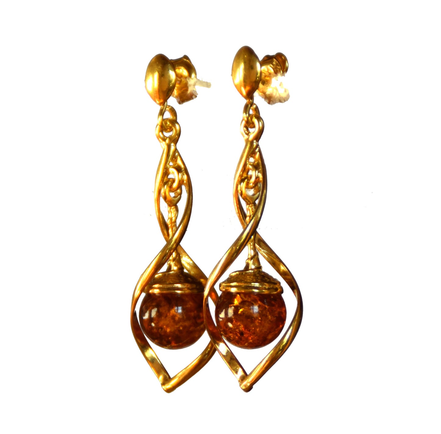 MJ Baltica, earrings, natural Baltic Amber, 925 Silver, 14k Gold plated, sphere, elegant, beautiful, BZK060