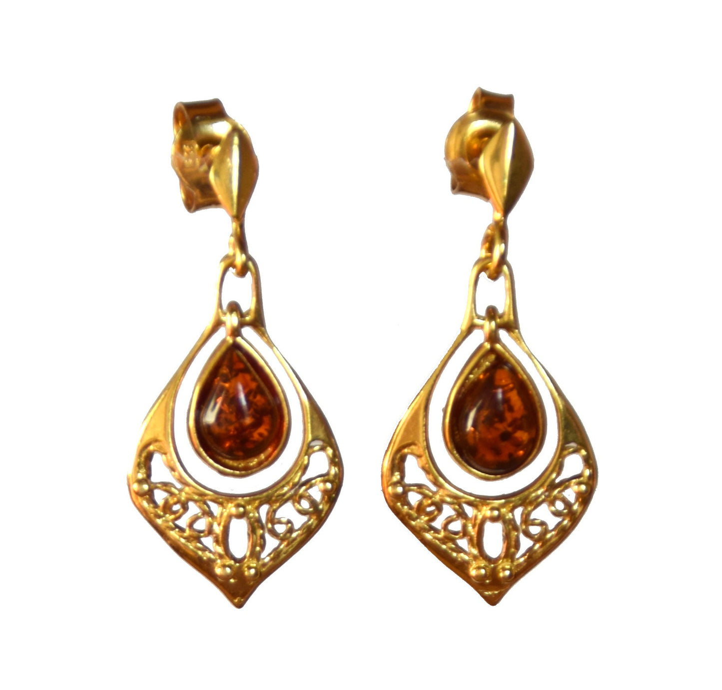 MJ Baltica, earrings, natural Baltic Amber, 925 Silver, 14k Gold plated, filigree, delicate, elegant, BZK052