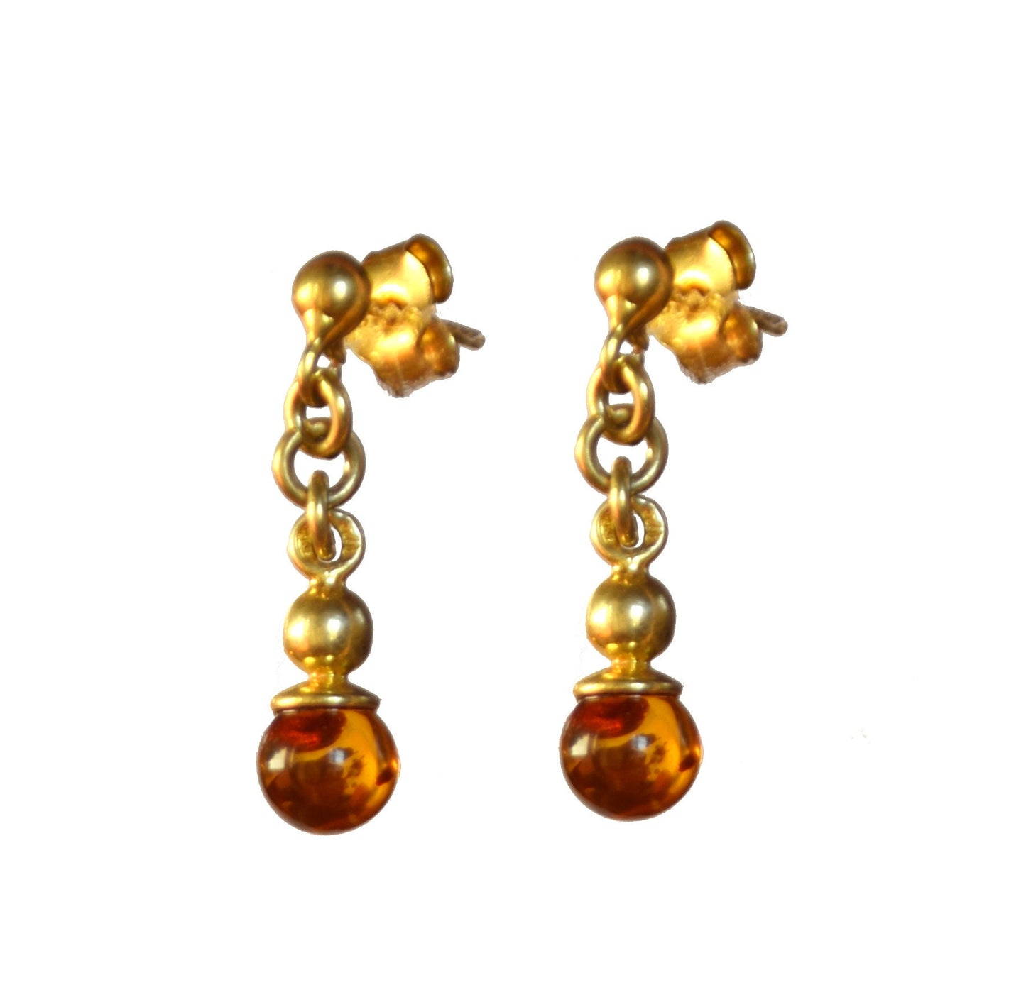 MJ Baltica, earrings, natural Baltic Amber, 925 Silver, 14k Gold plated, sphere, light, delicate, BZK056