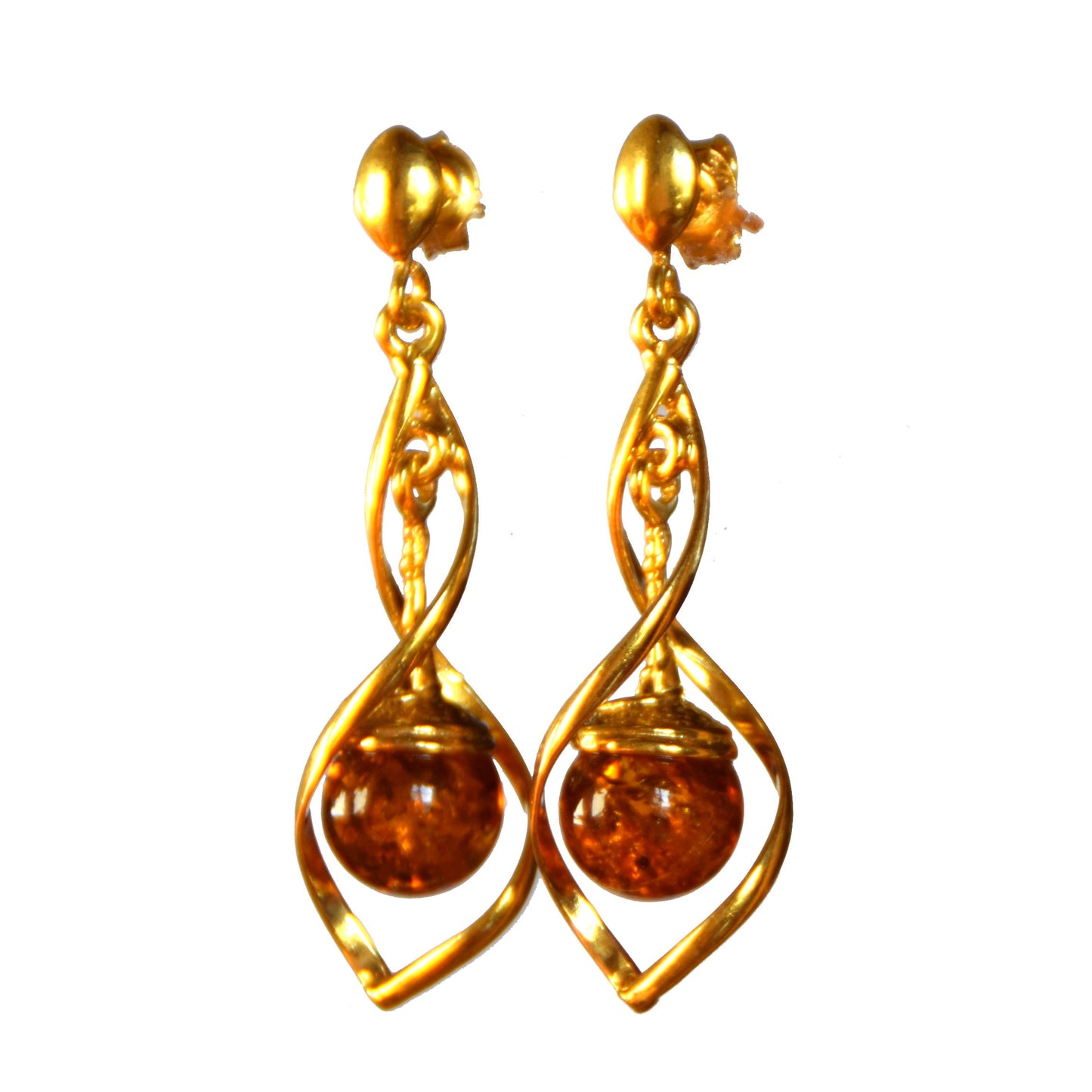 MJ Baltica, earrings, natural Baltic Amber, 925 Silver, 14k Gold plated, sphere, elegant, beautiful, BZK060