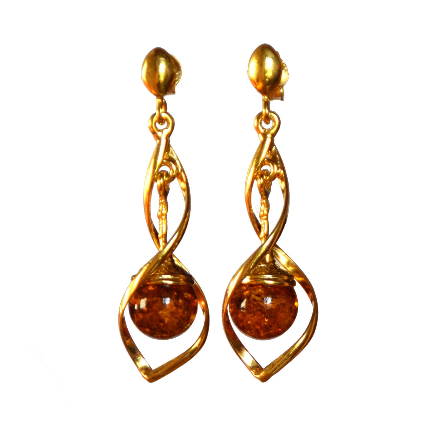 MJ Baltica, earrings, natural Baltic Amber, 925 Silver, 14k Gold plated, sphere, elegant, beautiful, BZK060