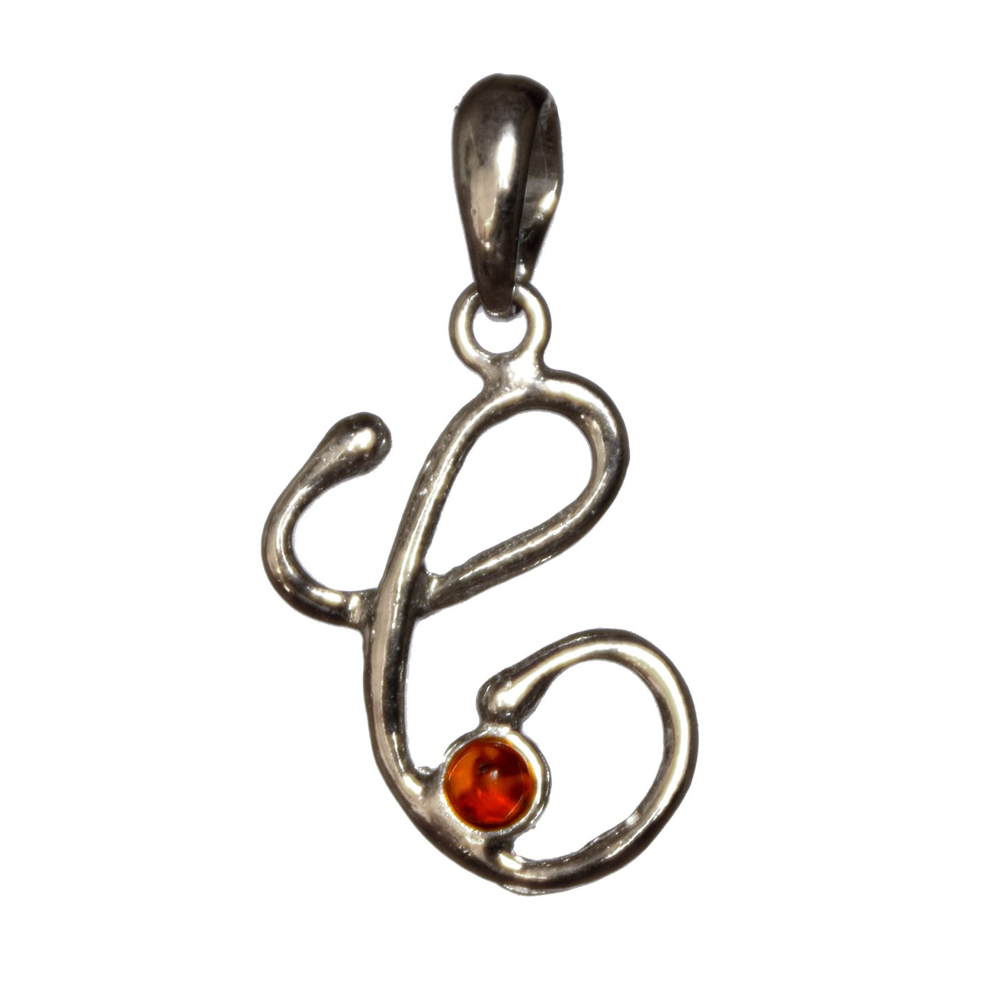 MJ Baltica, pendant, natural Baltic amber, 925 silver, C, letter, initial, italic, BWLC