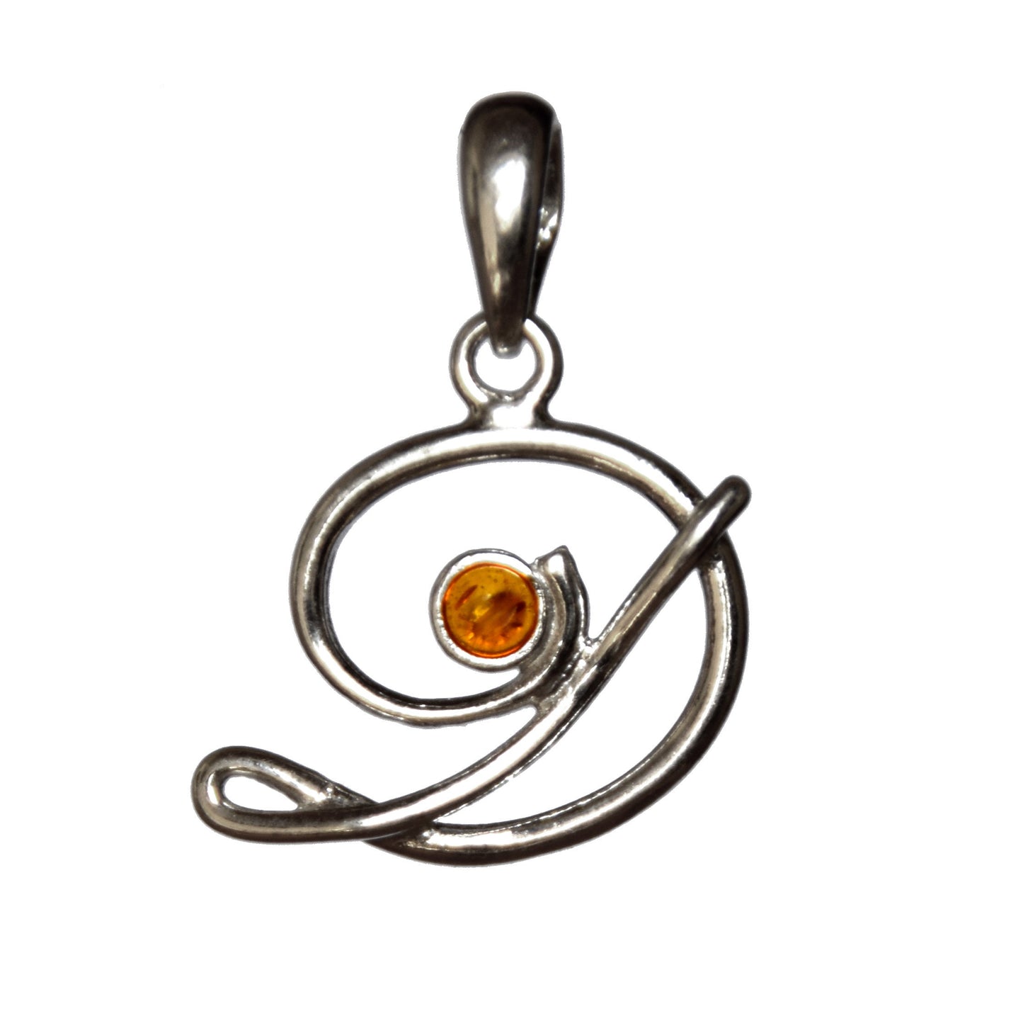 MJ Baltica, pendant, natural Baltic amber, 925 silver, D, letter, initial, cursive, BWLD