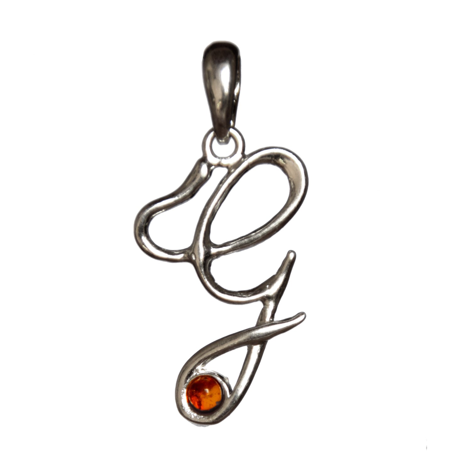 MJ Baltica, pendant, natural Baltic amber, 925 silver, G, letter, initial, cursive, BWLG