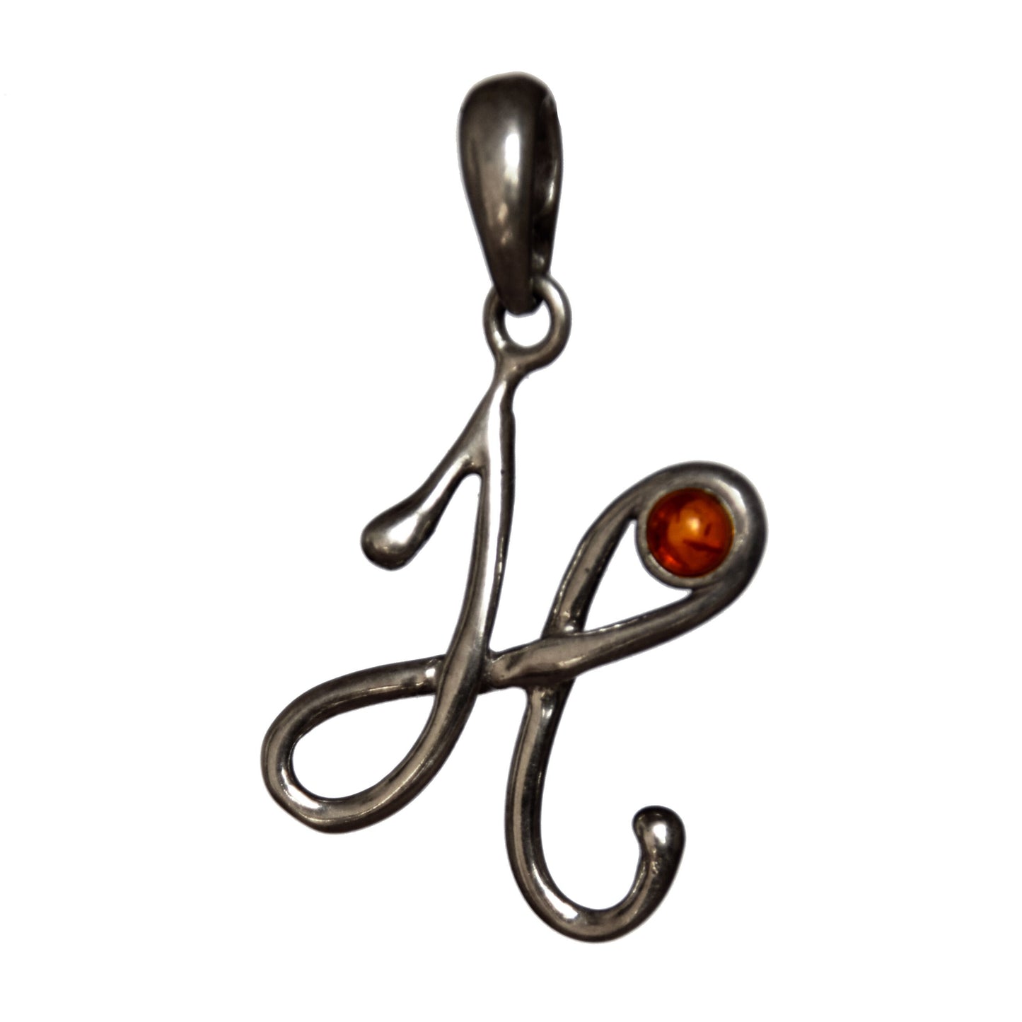 MJ Baltica, pendant, natural Baltic amber, 925 silver, H, letter, initial, cursive BWLH