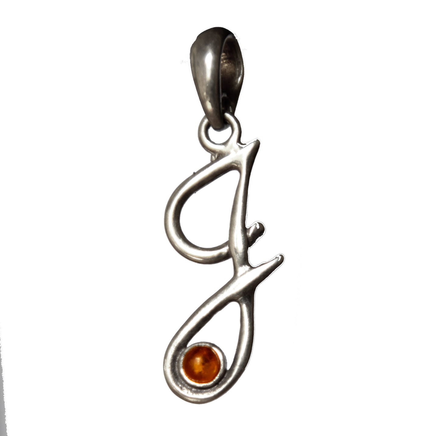 MJ Baltica, pendant, natural Baltic amber, 925 silver, letter, initial, J, cursive, BWLJ