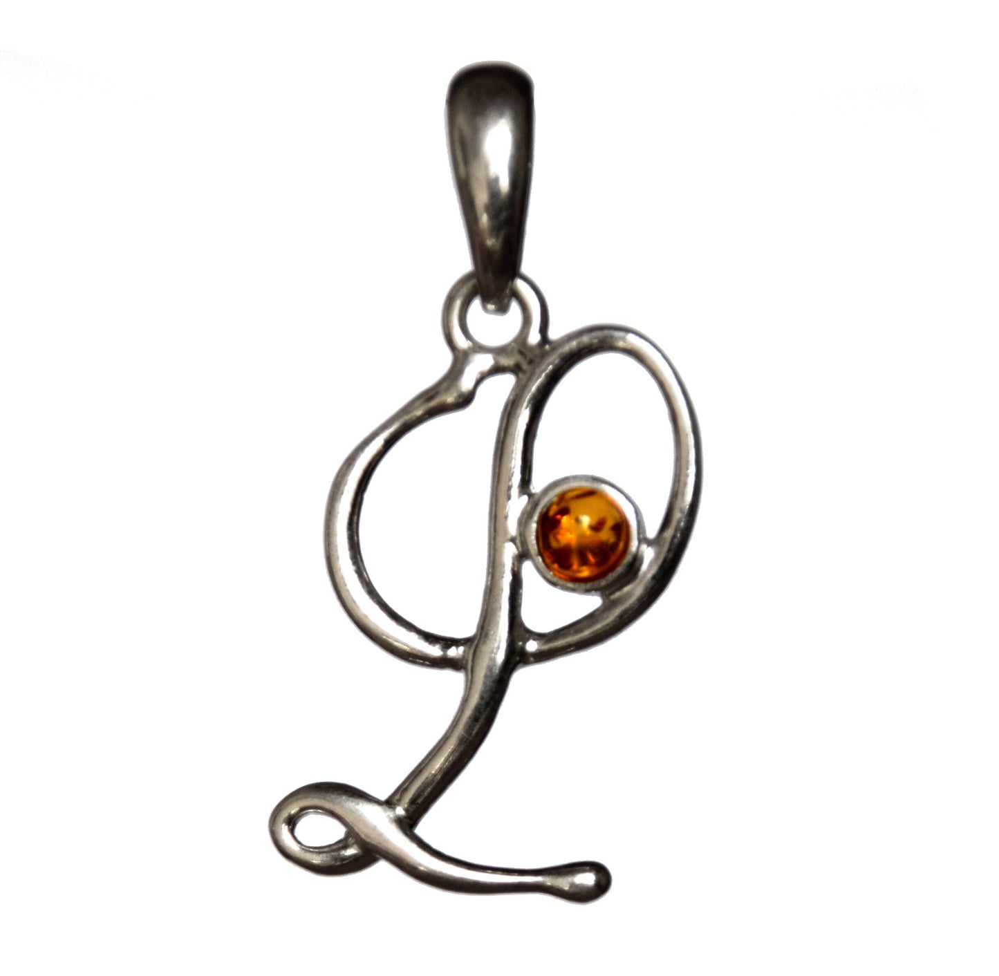 MJ Baltica, pendant, natural Baltic amber, 925 silver, L, initial, letter, cursive BWLL