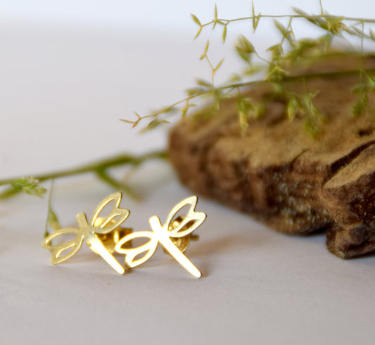 MJ Baltica, earrings, 925 Silver, 14k Gold plated, dragonfly, freedom, lobe, SZK006