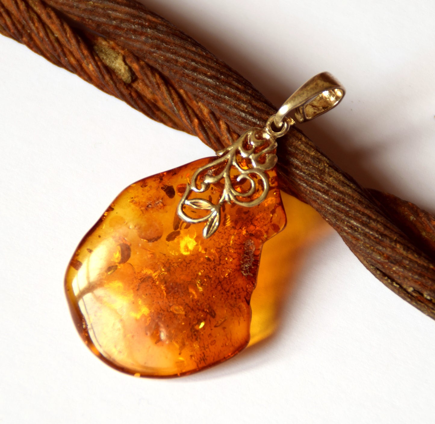 MJ Baltica, pendant, natural Baltic Amber, 925 Silver, unique, large, irregular, refined decoration, BW112