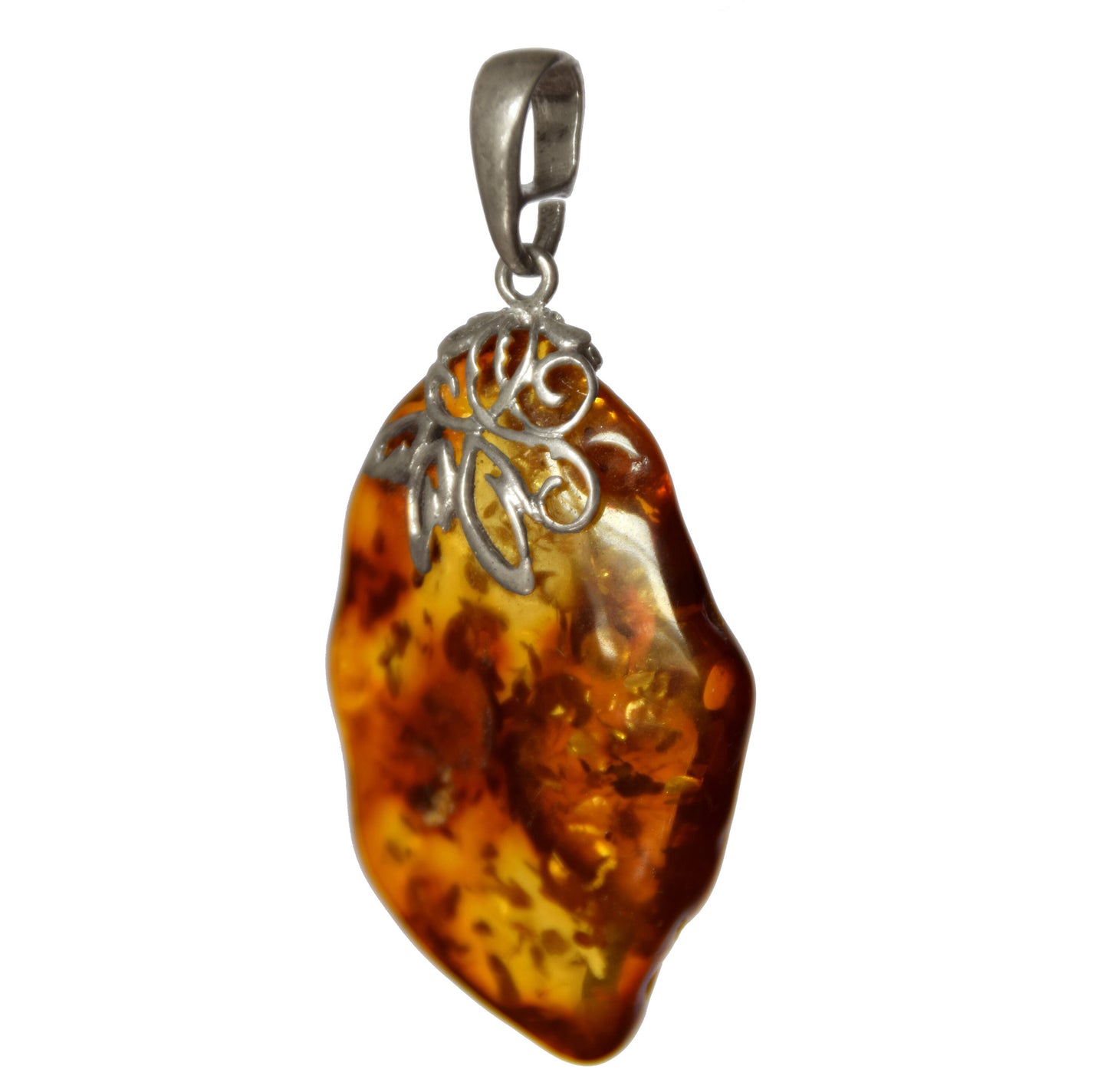 MJ Baltica, pendant, natural Baltic Amber, 925 Silver, irregular, luminous, intense, refined decoration, BW113