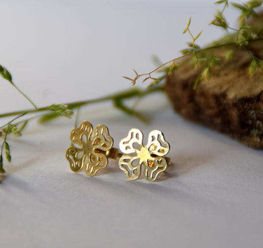 MJ Baltica, earrings, 925 Silver, 14k Gold plated, four-leaf clover, lucky charm, SZK008