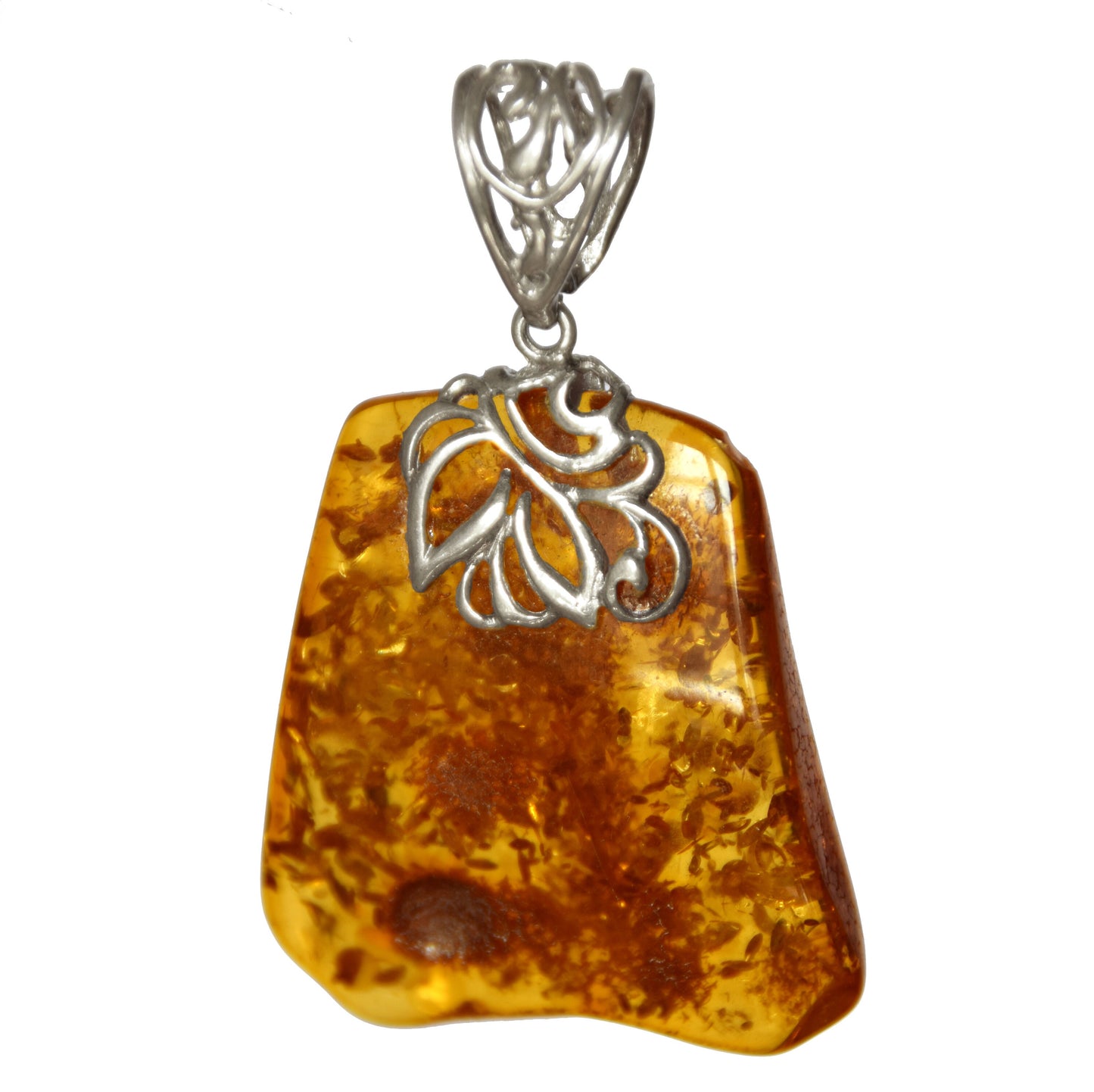 MJ Baltica, pendant, natural Baltic amber, 925 silver, large, luminous, square, BW116