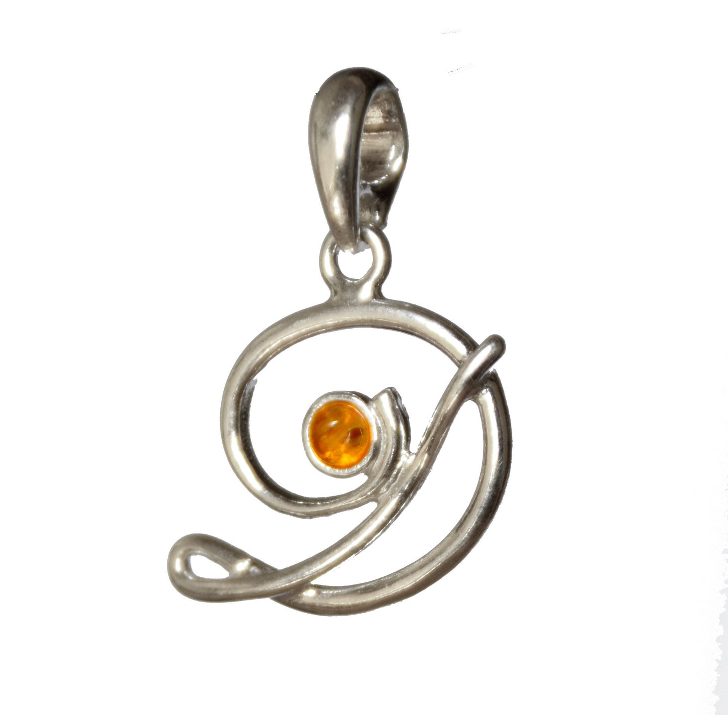 MJ Baltica, pendant, natural Baltic amber, 925 silver, D, letter, initial, cursive, BWLD