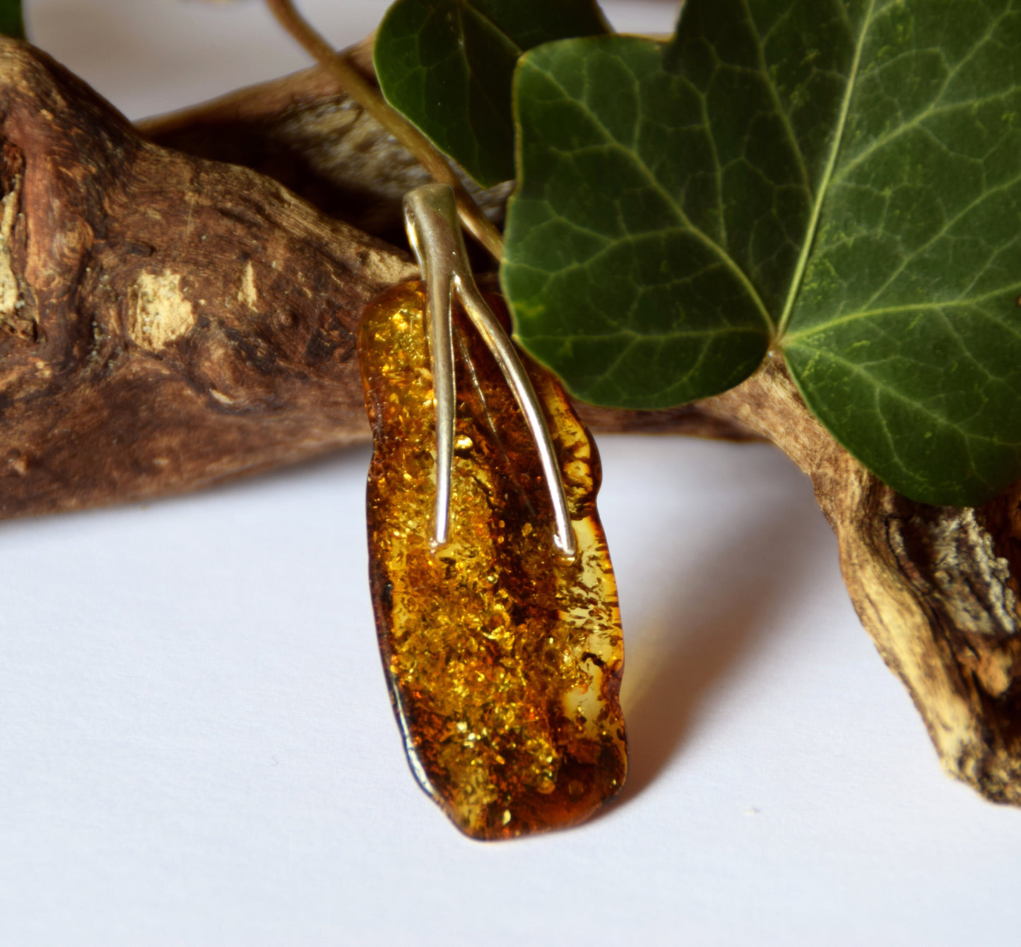 MJ Baltica, pendant, natural Baltic amber, 925 silver, large, intense, irregular, BW121