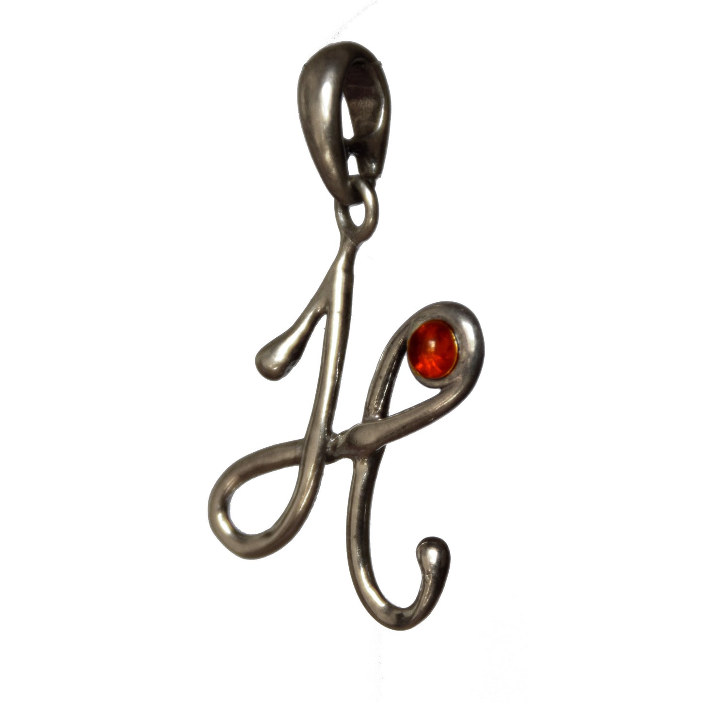 MJ Baltica, pendant, natural Baltic amber, 925 silver, H, letter, initial, cursive BWLH