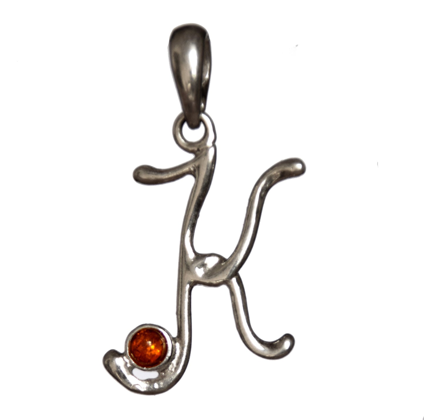 MJ Baltica, pendant, natural Baltic amber, 925 silver, initial, letter, cursive, K, BWLK