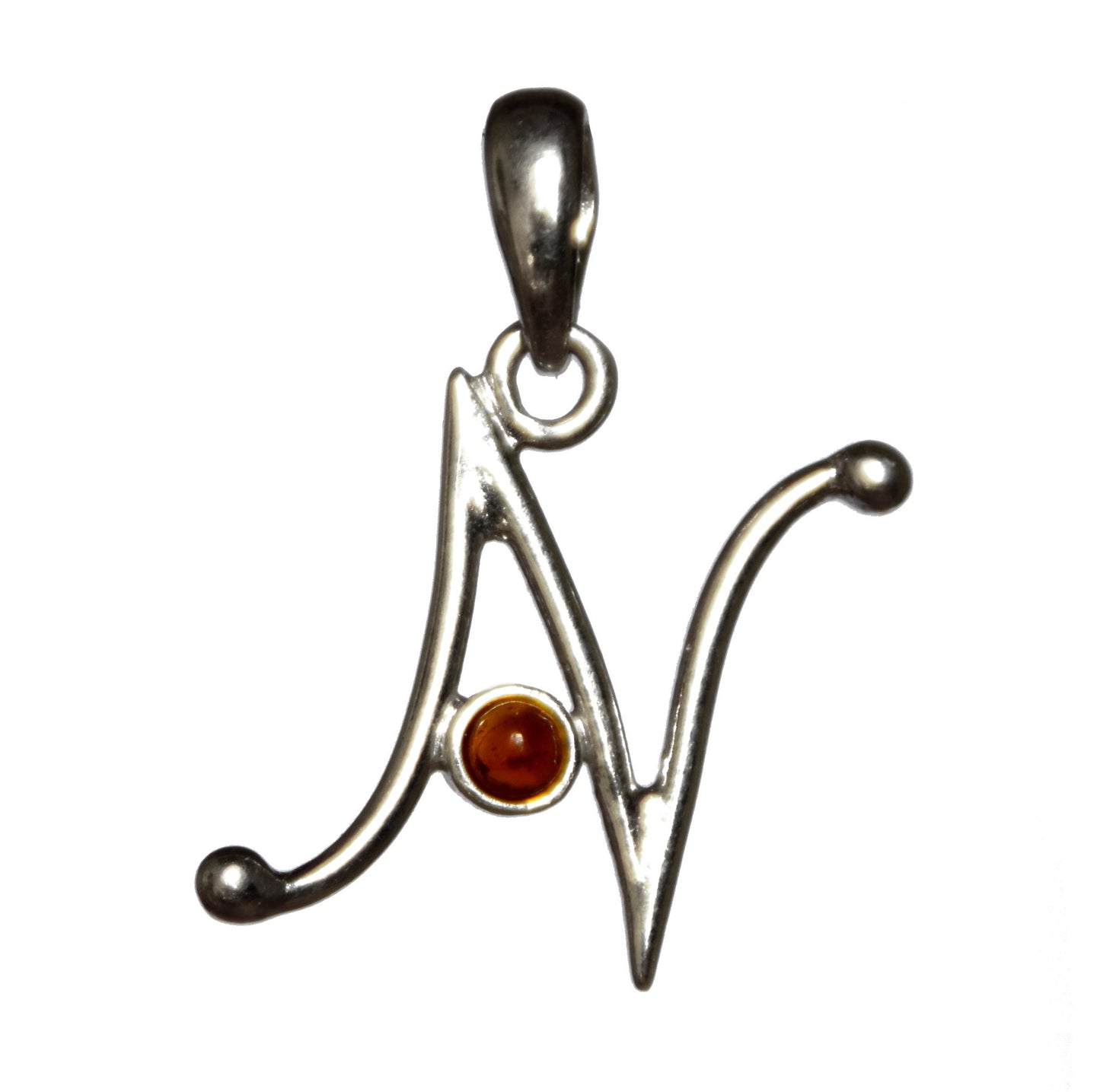 MJ Baltica, pendant, natural Baltic amber, 925 silver, N, letter, initial, cursive, BWLN