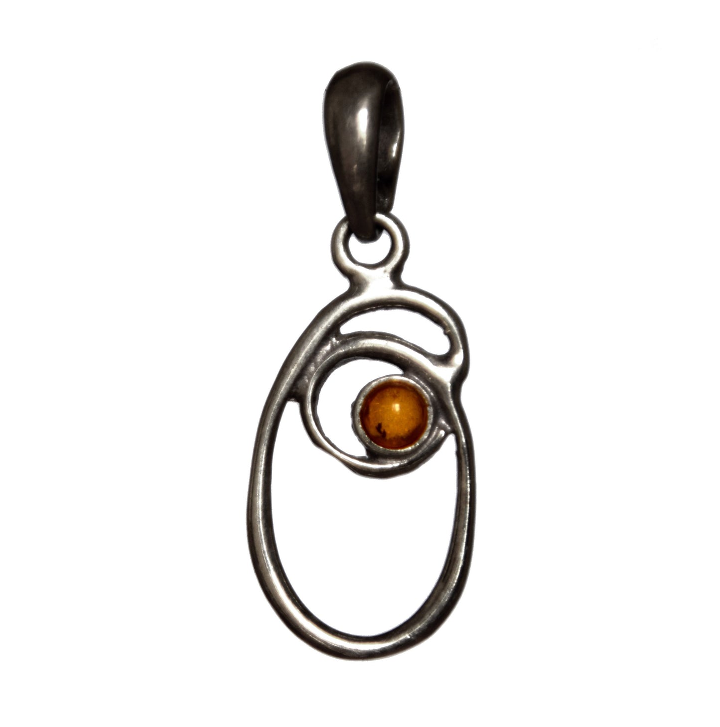 MJ Baltica, pendant, natural Baltic amber, 925 silver, O, letter, initial, cursive, BWLO