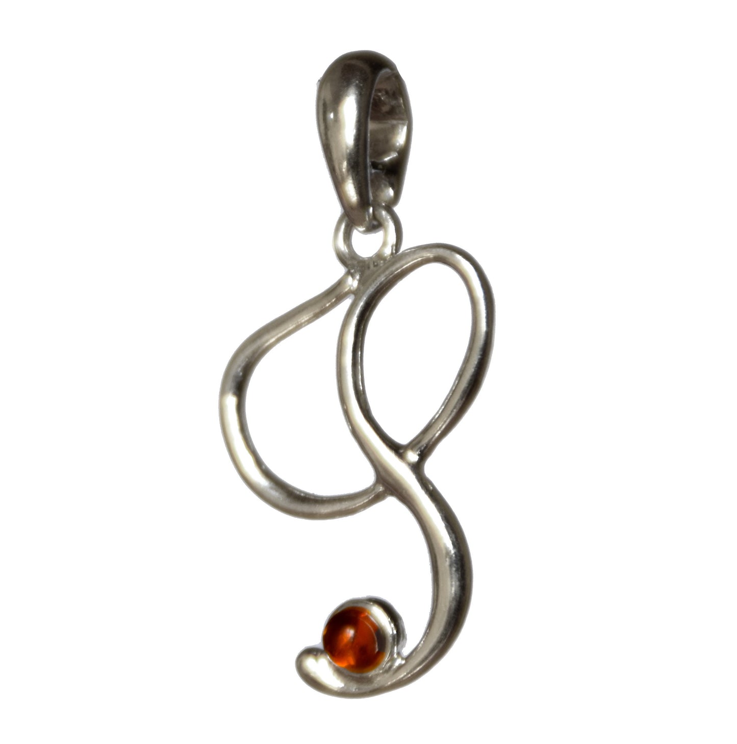 MJ Baltica, pendant, natural Baltic amber, 925 silver, S, letter, initial, cursive, BWLS