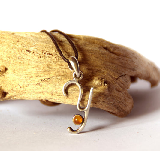 MJ Baltica, pendant, natural Baltic amber, 925 silver, Y, letter, initial, cursive, BWLY