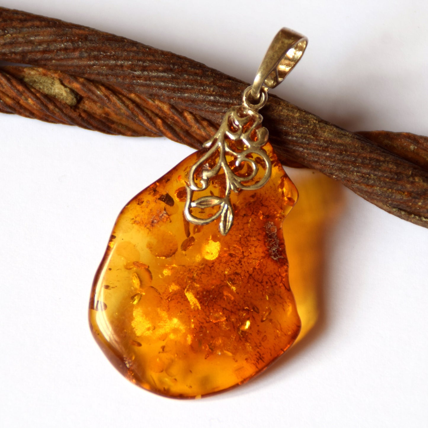 MJ Baltica, pendant, natural Baltic Amber, 925 Silver, unique, large, irregular, refined decoration, BW112