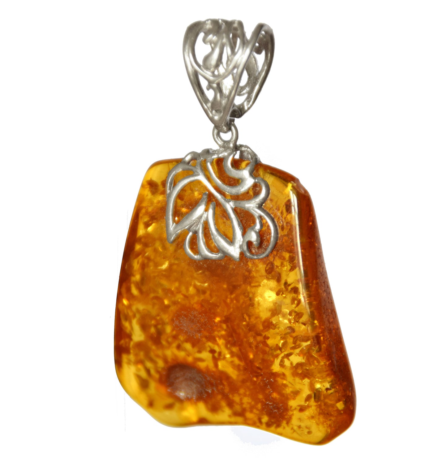 MJ Baltica, pendant, natural Baltic amber, 925 silver, large, luminous, square, BW116