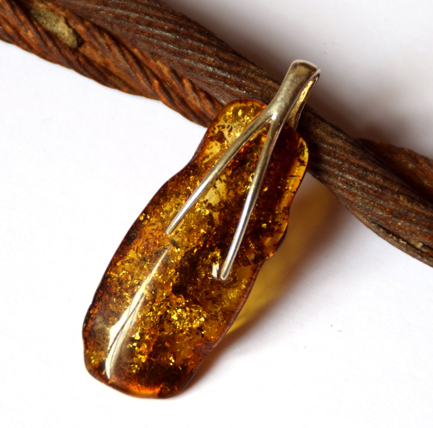 MJ Baltica, pendant, natural Baltic amber, 925 silver, large, intense, irregular, BW121