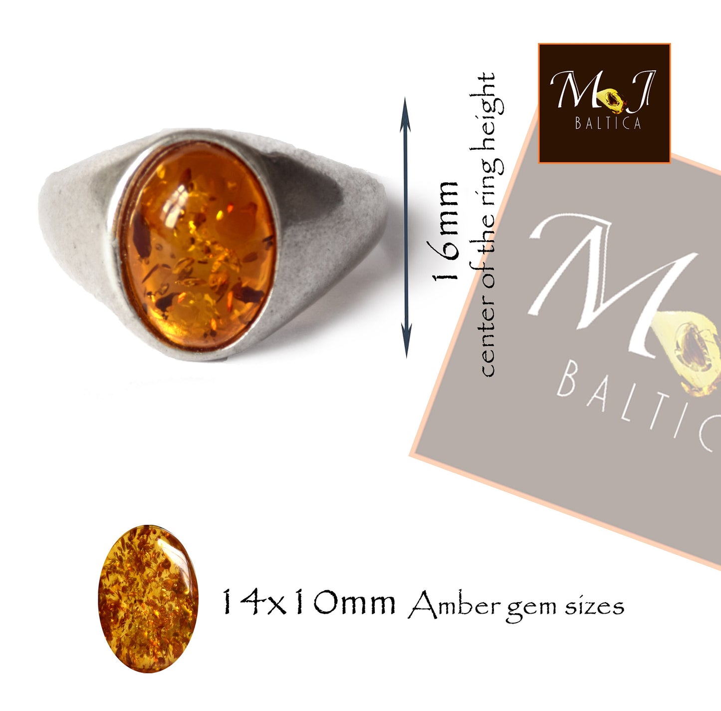 MJ Baltica, Ambra naturale Baltica, Argento 925, classico, forte, uomo, unisex, grande, BP078