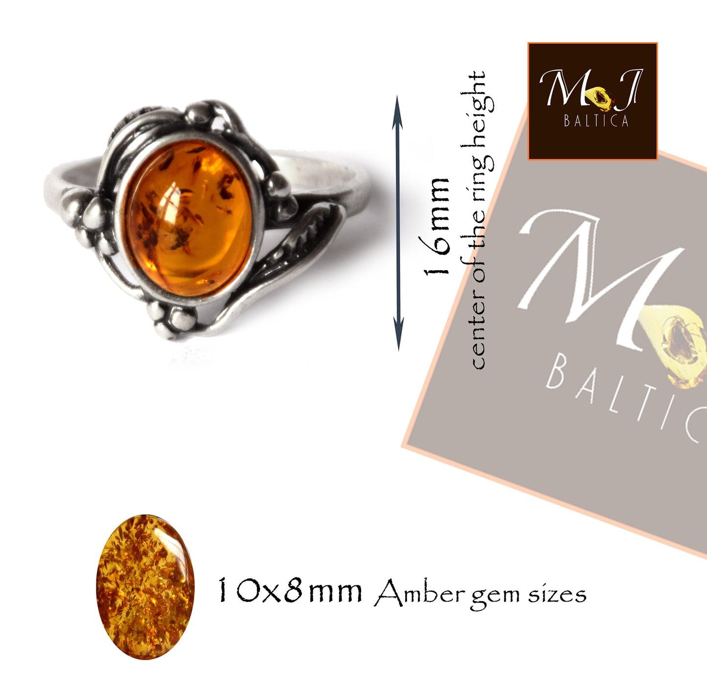 MJ Baltica, ring, natural Baltic Amber, 925 Silver, classic, vintage, wrap, luminous, band, BP087