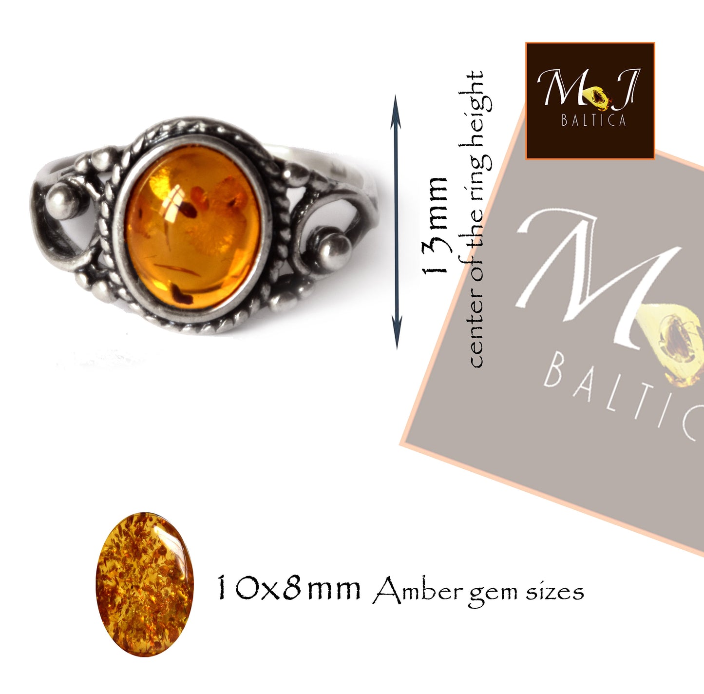 MJ Baltica, ring, natural Baltic Amber, 925 Silver, classic, vintage, wrap, luminous, band, BP088